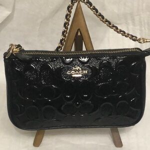 Coach Black Patent Leather Chain Wristlet